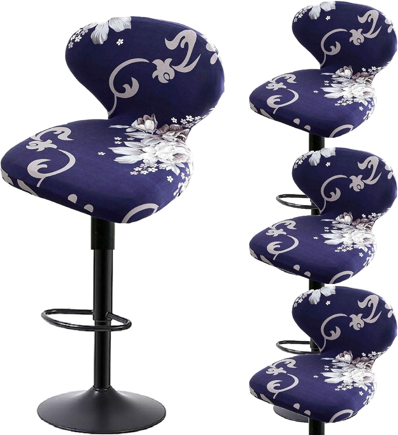 Black Bar Stool Cover Curved Barstool Covers Set of 4 Printed Soft Spandex Barstool Slipcover Removable Washable Swivel Stools Slipcovers for Office Dining Room Kitchen,(Purple1,4pcs)
