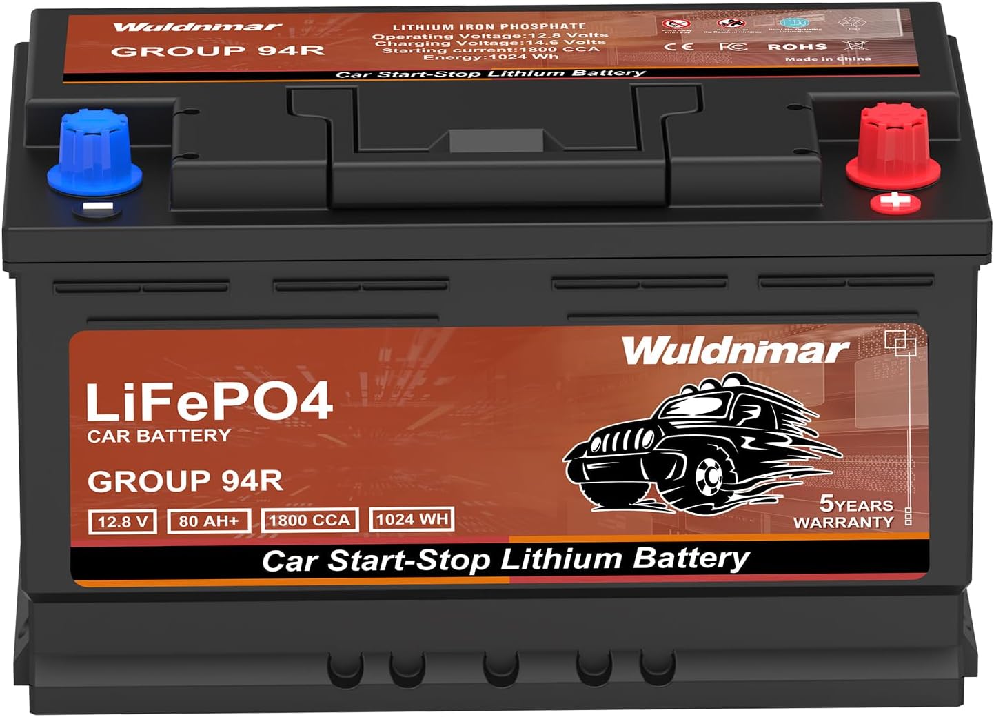 G94R 12.8V 80AH LiFePO4 Lithium Car Battery – High Performance, 1800 CCA for Reliable Starts