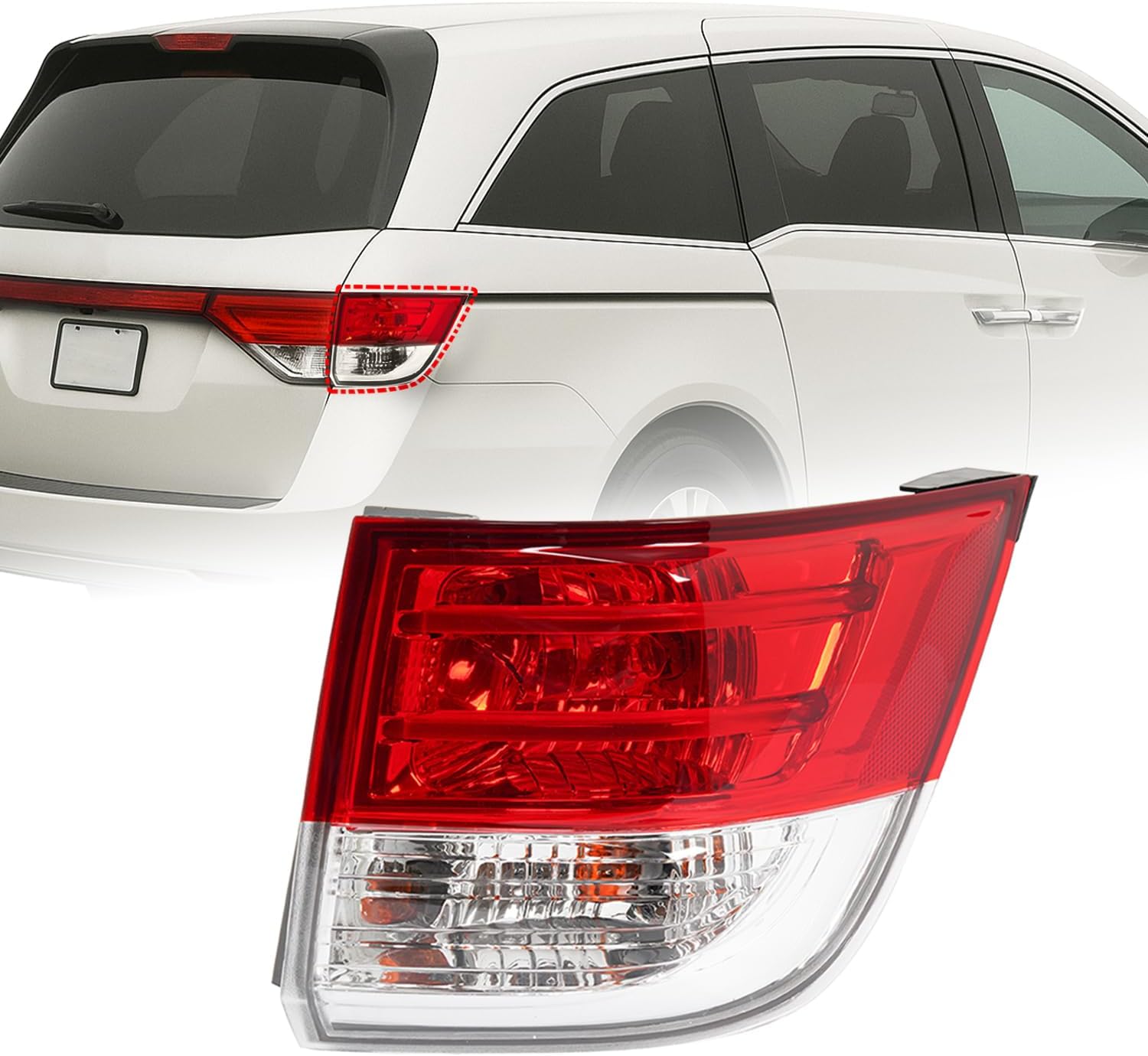 Right Tail Light for 2014-2017 Honda Odyssey EX-L EX LX SE Touring Elite Touring Mini Passenger Van 4-Door 3.5L V6 GAS Replacement for 33500TK8A11 HO2805104 Rear Brake Lamp Passenger Side Halogen
