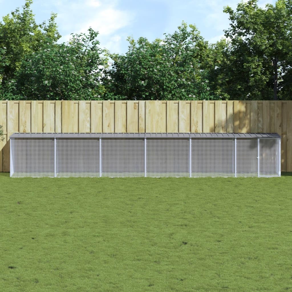 Hühnerkäfig mit Dach Hellgrau aus verzinktem Stahl 603x98x90 cm, inkl. 5 Erweiterungskäfige, Schutz für Kleintiere, ideal als Freilauf
