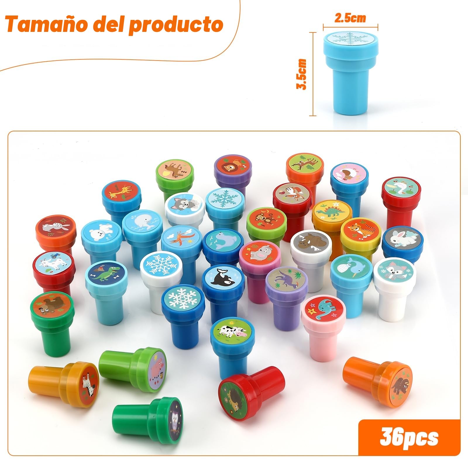 Collazoey 36 Piezas Sellos para Niños, Juego de Sellos de Animales Multicolores, Sellos Autoentintables para Niños,para Regalos de Fiestas Infantiles,Llenador de Bolsas de Regalo,premios Escolares