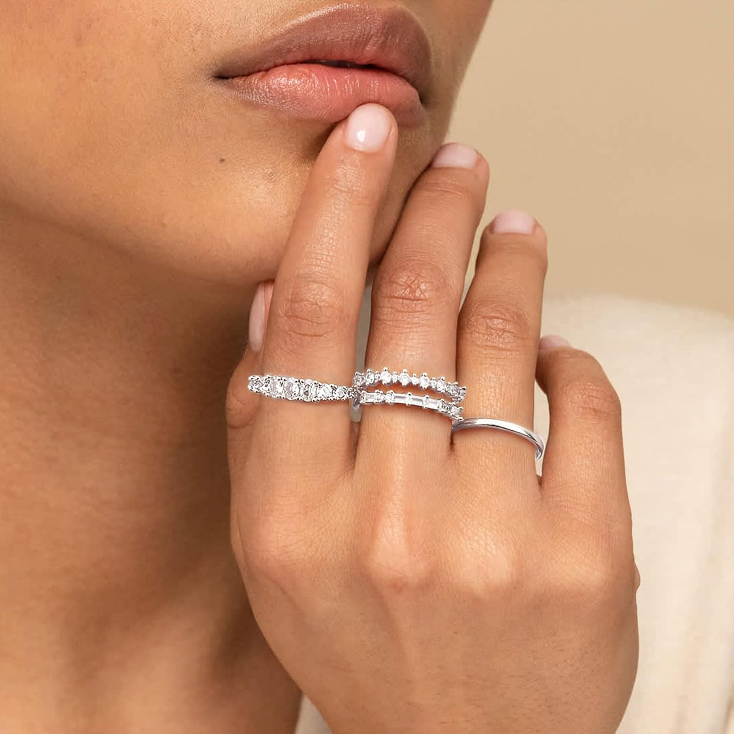 TOBENY Stackable Gold Rings for Women Non Tarnish Dainty 14K Gold Plated Stacking Cubic Zirconia Thumb Ring Set Trendy Statement Promise Wedding Bands Engagement Rings for Women Size 6 7 8 9 10 - Image 3