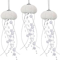 Vista 11 de 3 piezas de adorno de Navidad de erizos de mar y medusas costeras con cuentas temáticas de playa, decoración festiva inspirada en el océano, adorno