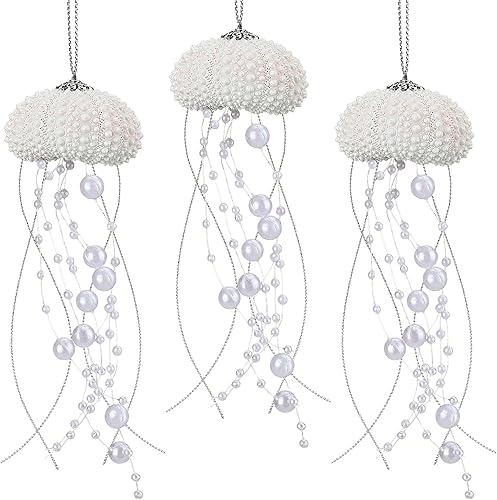 Miniatura 11 de 3 piezas de adorno de Navidad de erizos de mar y medusas costeras con cuentas temáticas de playa, decoración festiva inspirada en el océano, adorno