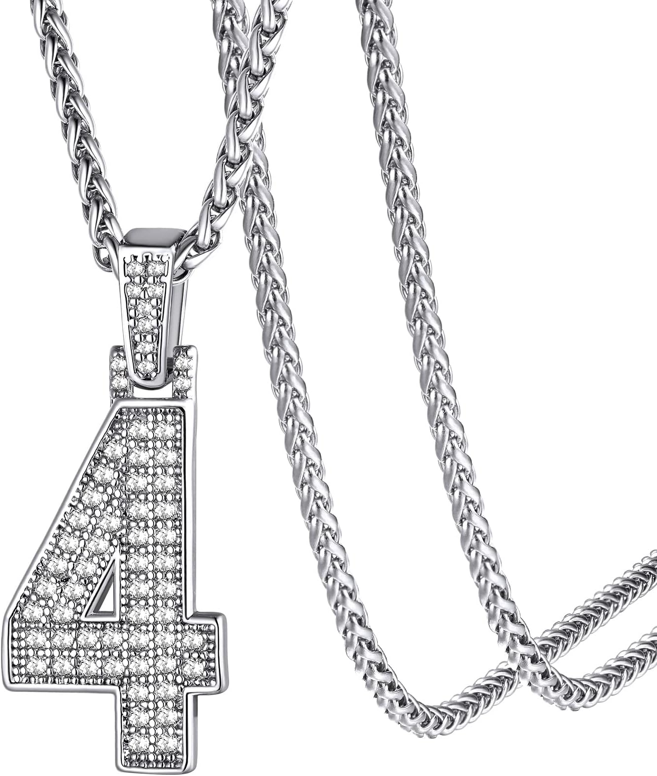 KeyStyleNumber Necklaces For Men, Bling Numbers Chain Necklace Hip Hop Simulated Diamond Pendant with Tennis Chain Spiga Chains