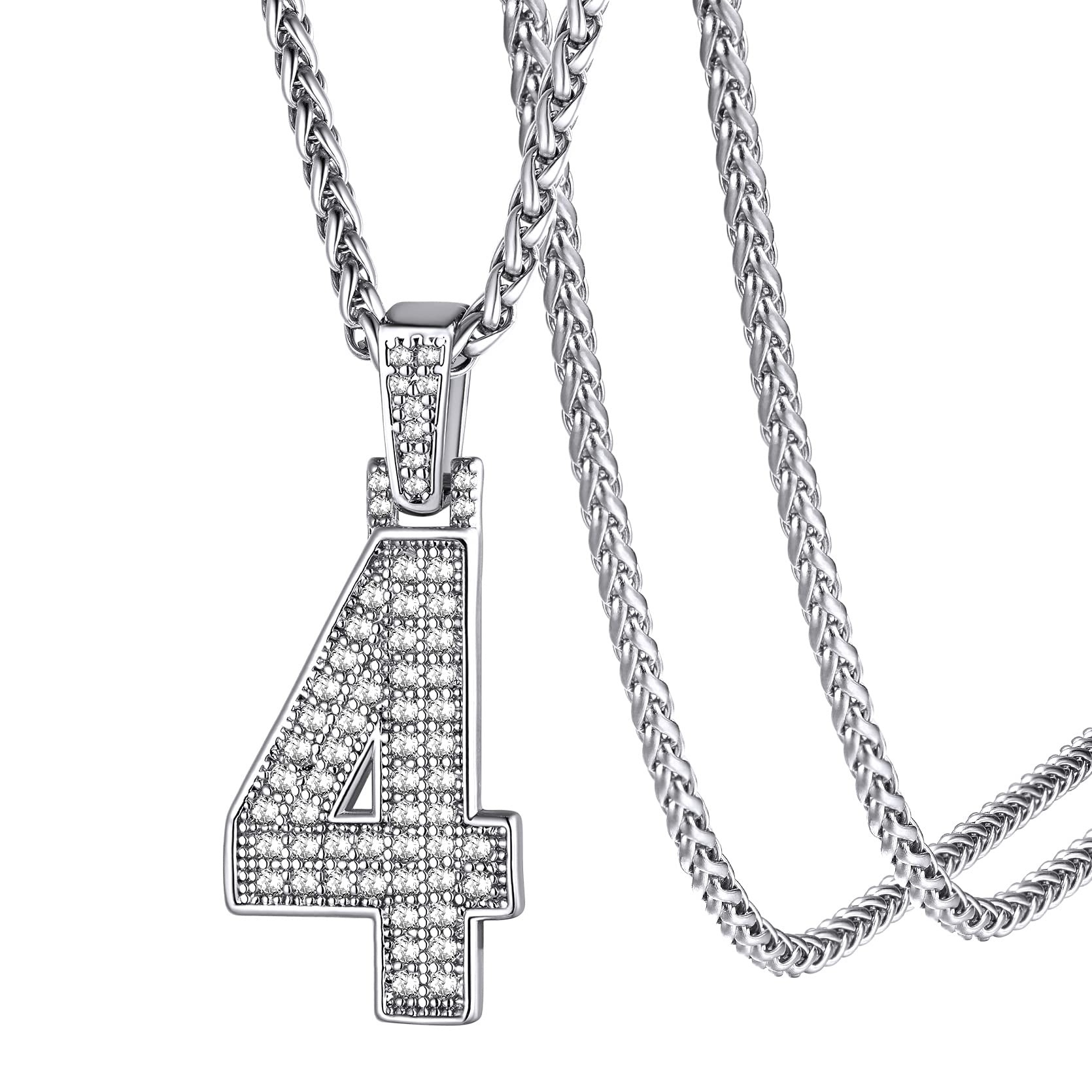 KeyStyleNumber Necklaces For Men, Bling Numbers Chain Necklace Hip Hop Simulated Diamond Pendant with Tennis Chain Spiga Chains