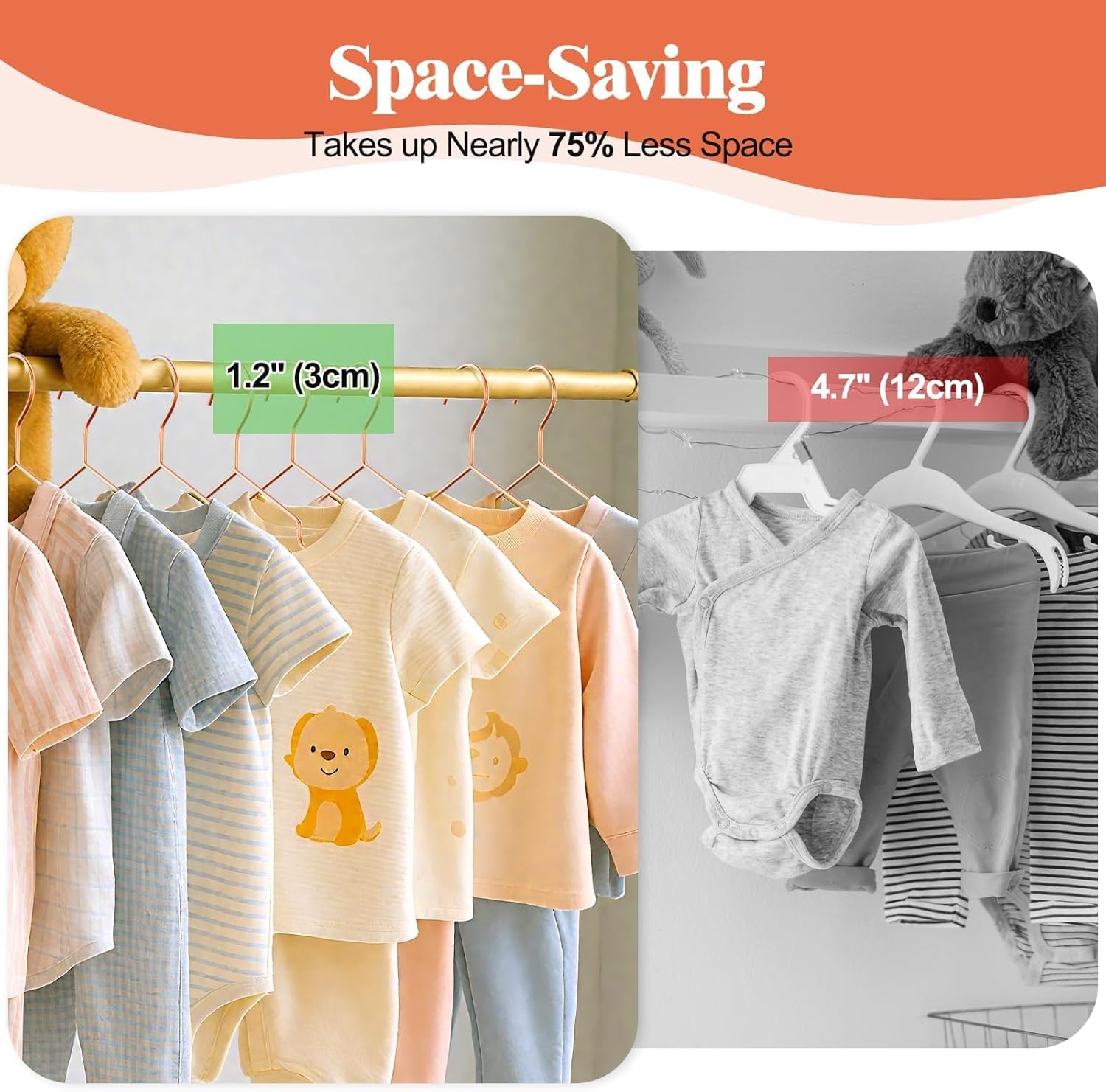 12 Inch Rose Gold Kids Baby Hangers 30 Pack, Strong Metal Toddler Hangers for Closet, Space Saving Children Hanger for Clothes Coats Pants (Rose Gold, 30)