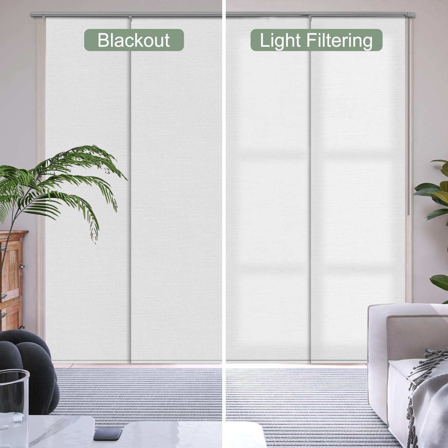 Zshine Manual Blackout Privacy Panel Track Blinds Wand Control Custom Size Oversize Width Up to 150" for Sliding Door Room Divider （82028G）
