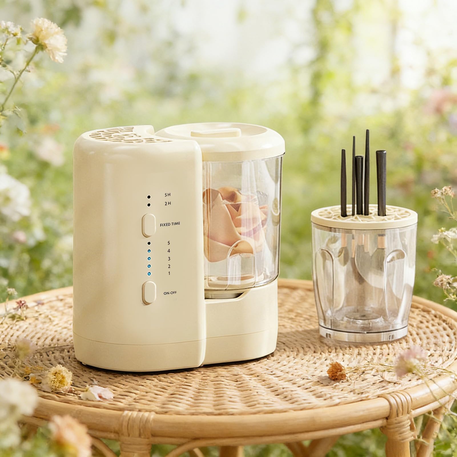Brrnoo Machine de Nettoyage de Pinceaux de Maquillage électrique avec Sèche-Pinceaux de Maquillage - Outil de Nettoyage de Cosmétiques Automatique Portable pour Ensemble de