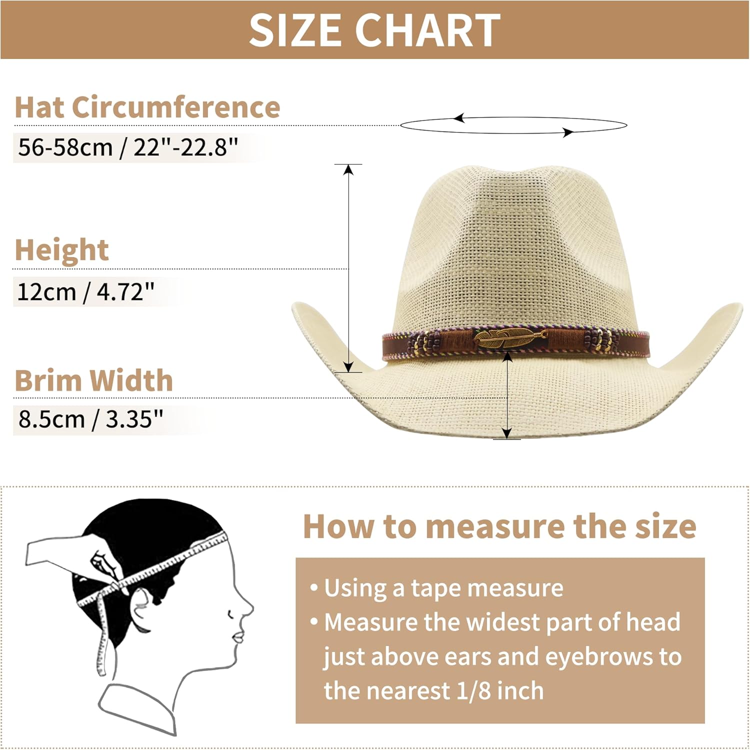 SAJUZEN Men & Women's Straw Cowboy Hat with Wide Brim