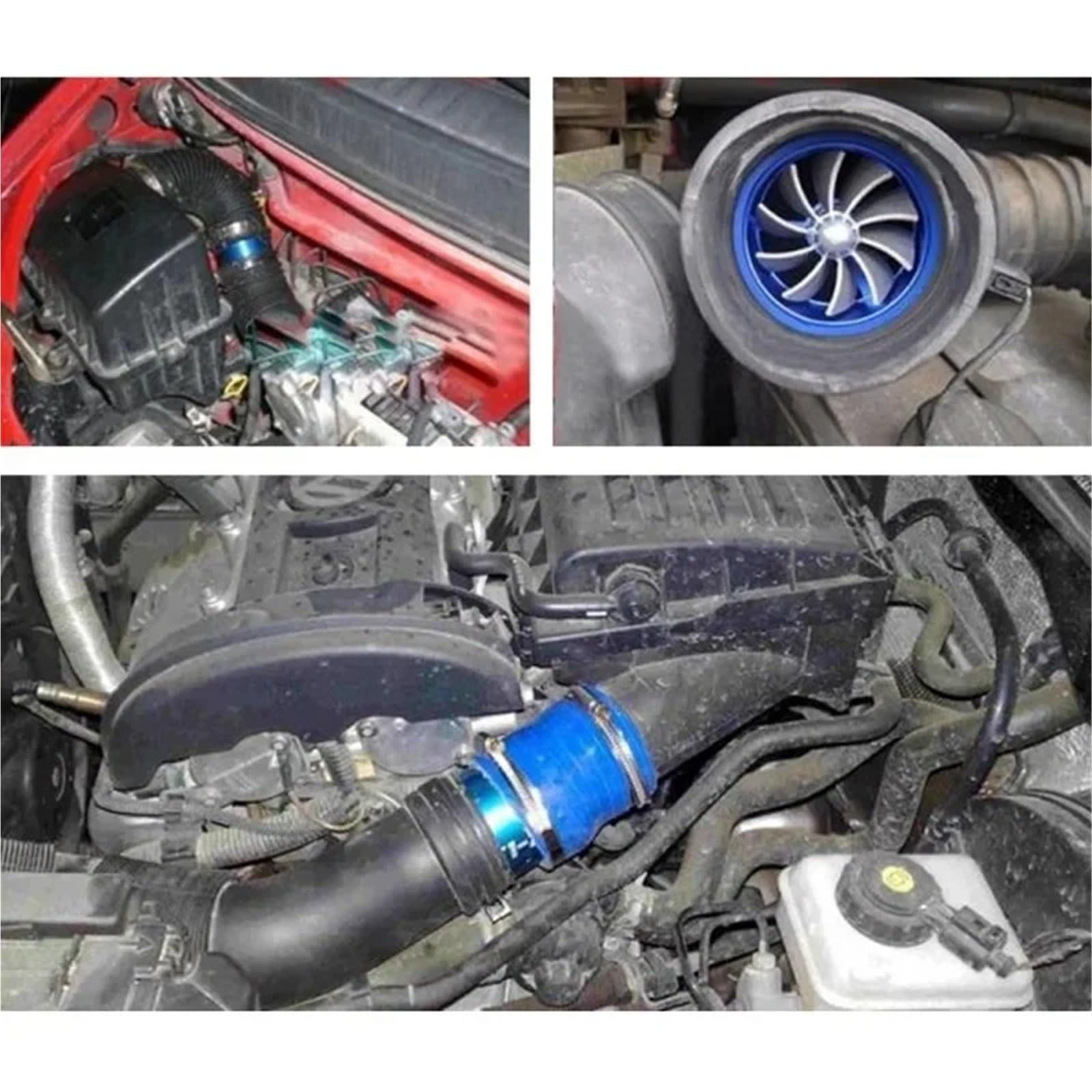 Turbocharger zestaw Jednostronny Wlot Powietrza Do Samochodu Turbosprężarka Gaz Paliwo Olej Oszczędność Wentylator Silnik Turbina Moc Akcesorium Silnik turbo(Blue)