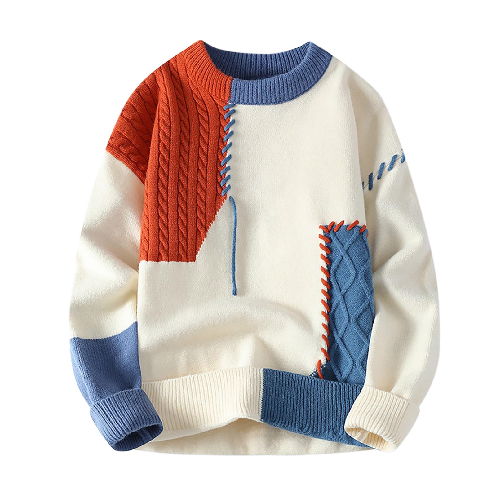 Jersey de punto para hombre estilo coreano patchwork y cuello redondo casual 4