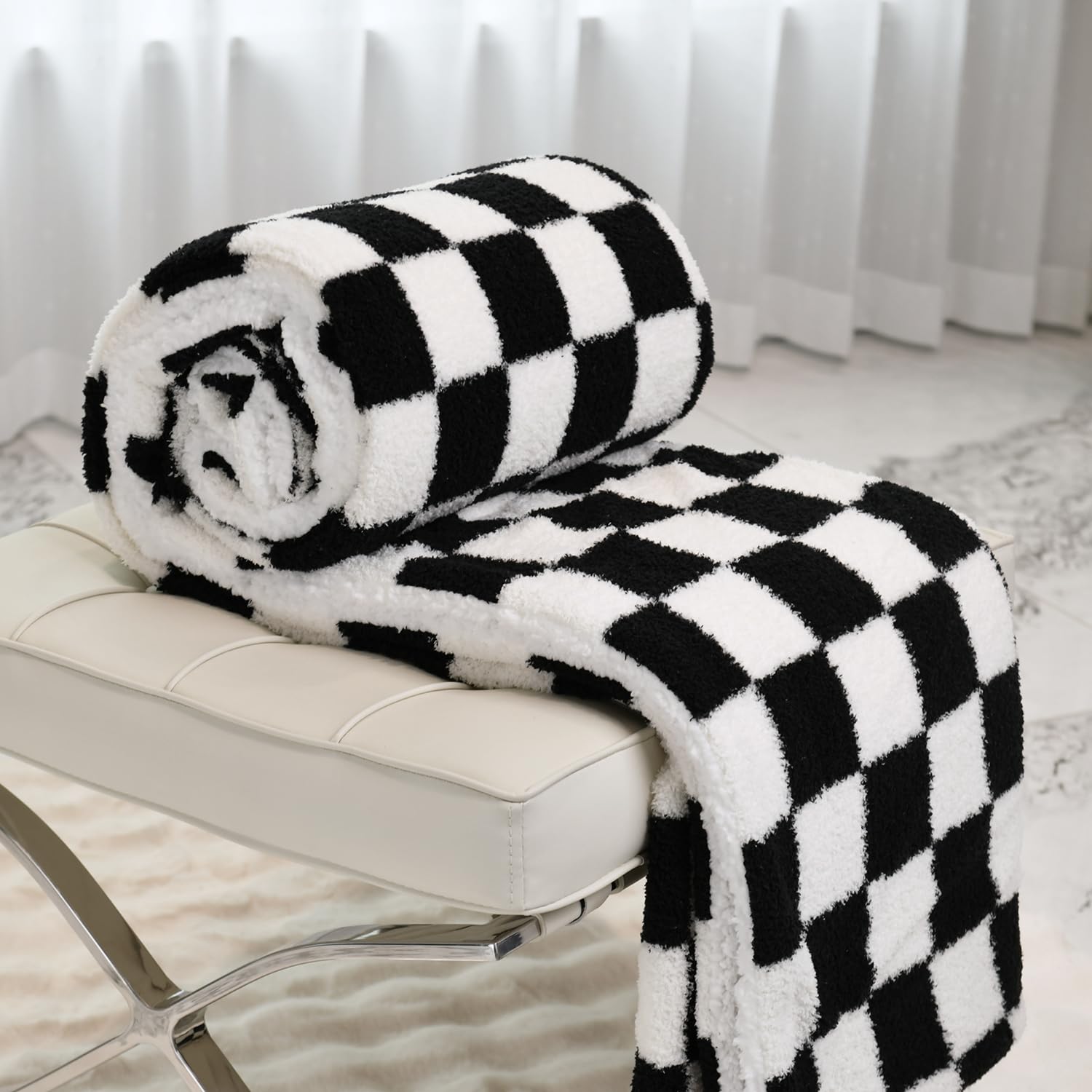 DREAMLANDING Sherpa Fleece Blanket Sofa Throw Double-Sided Super Soft Warm Throw Blanket For Bed, Sofa, Couch (Black Checkered, 150180cm) - Image 2