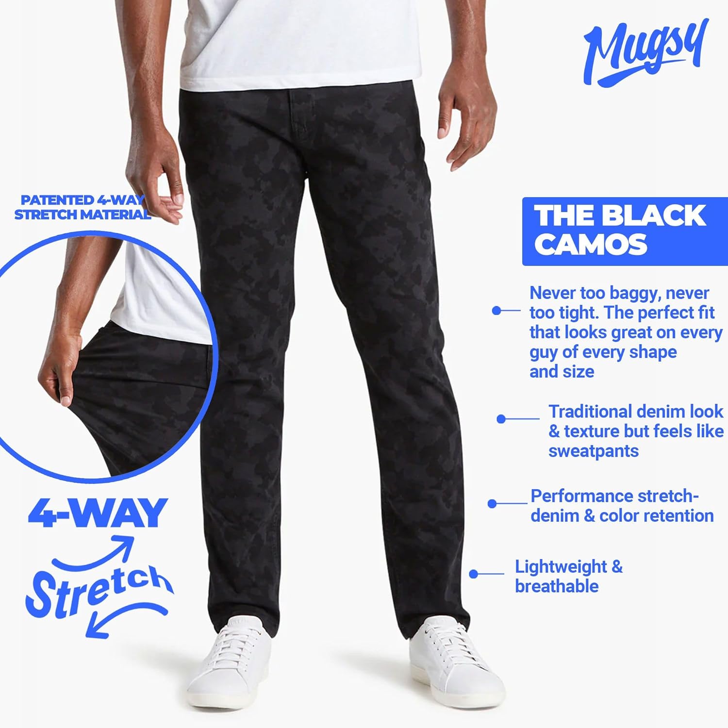 Mugsy Mens Jeans, Classic Fit, Stretch Denim Jeans for Men, Comfortable, 4-Way Stretch, Flexible Pants, Size Up If Needed - Image 3