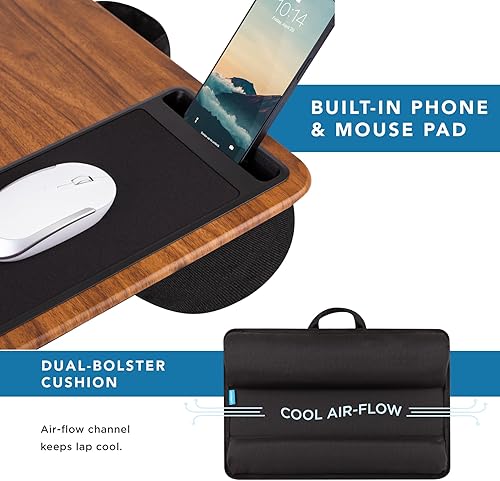 Miniatura 44 de LAPGEAR - Escritorio de regazo para oficina en casa con repisa para dispositivos, alfombrilla de mouse y soporte para teléfono, carbón plateado, se