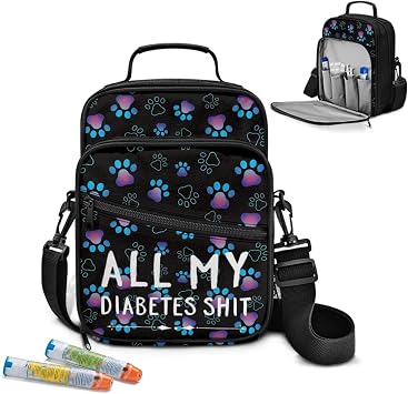 Rnyleeg Dog Paw Prints Bag for Diabetic Supplies Large Capacity Diabetic Bags for Men Portable Insulin Bags for Traveling Medicine Storage Bag for Insulin Pens