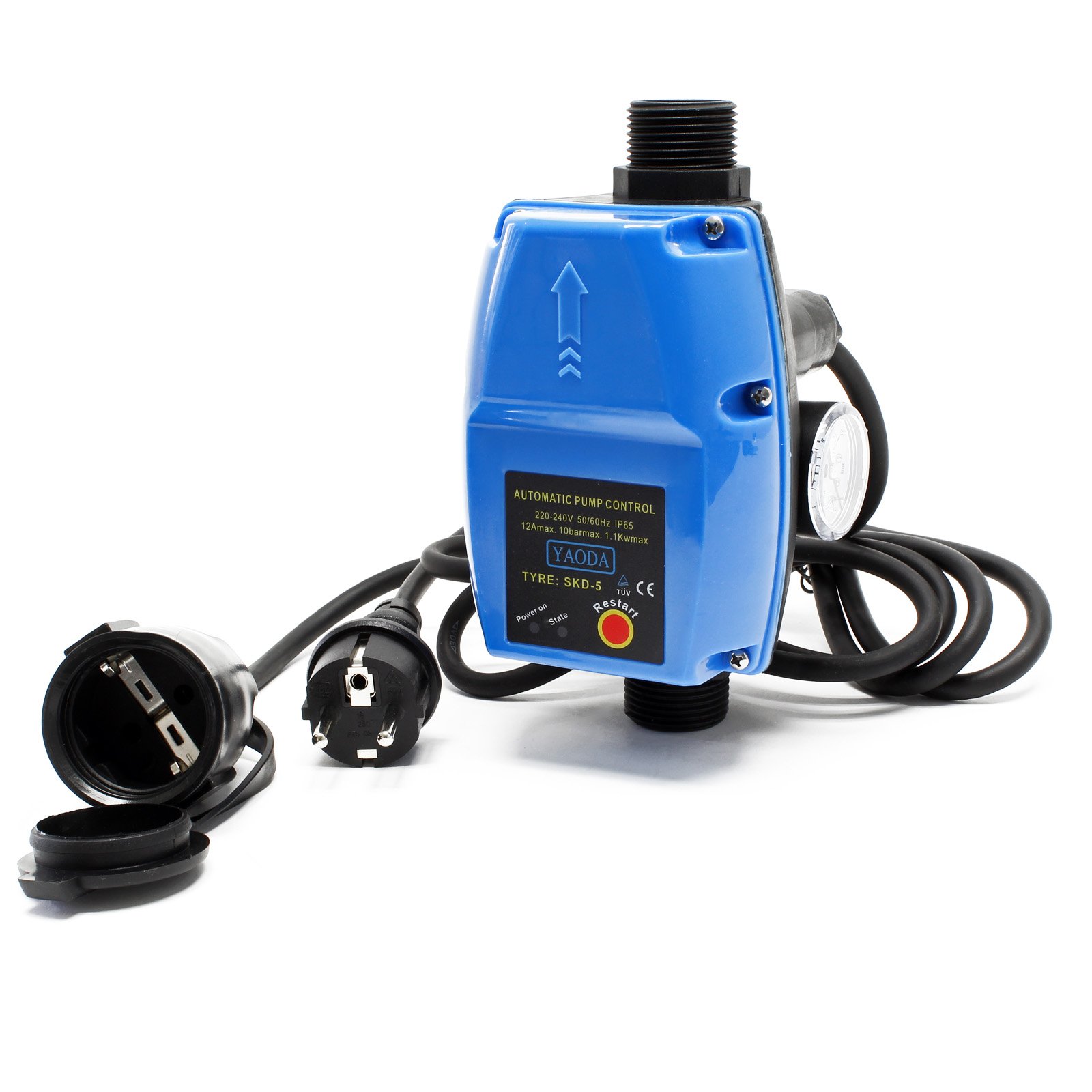 Wiltec Wyłącznik ciśnieniowy do hydroforu SKD-5 230 V 1-fazowy do 10 bar, z 2 kablami, regulator ciśnienia z zabezpieczeniem przed suchobiegiem