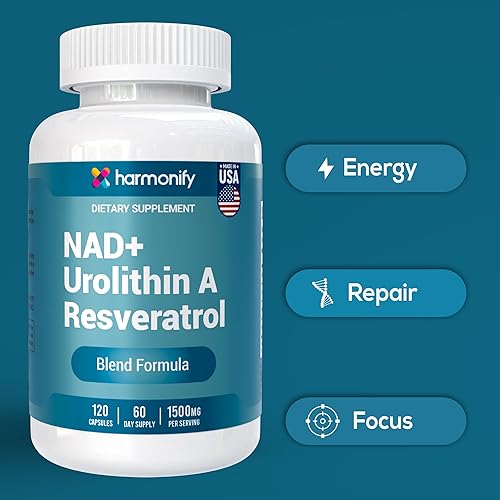 Miniatura 6 de Nicotinamida Riboside Resveratrol con Urolitina A 1500 mg, Suplemento de Apoyo Avanzado, 120 Cápsulas Suministro de 60 Días, Orgullosamente USA