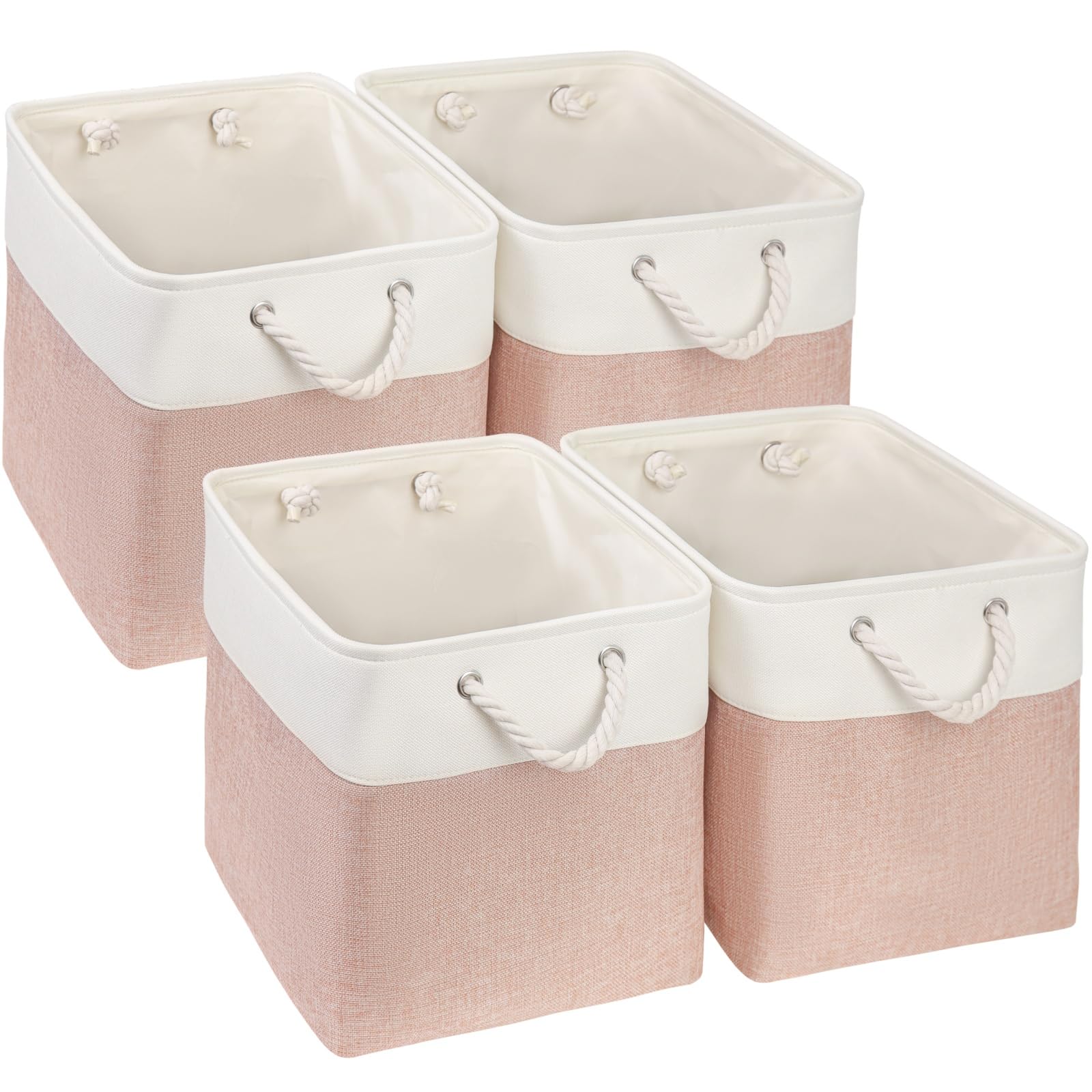 MangataFabric Storage Baskets, 33x38x33cm Foldable Storage Boxes for Organizing Clothes Kallax Shelf Nursery Home Closet(Pink/White, Set of 4)