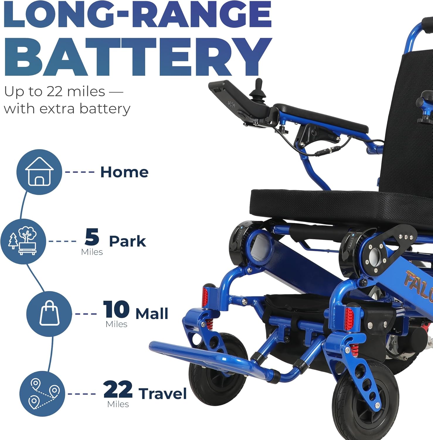 Side view of the Falcon Portable Wheelchair, showing the wheels and frame.