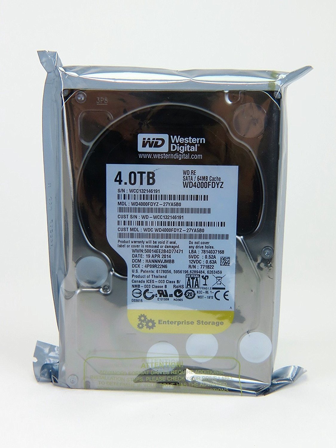 Nowy WD RE WD4000FDYZ 7200RPM 4 TB 64 MB pamięć podręczna SATA III 6,0 Gb/s 3,5 cala Enterprise dysk twardy