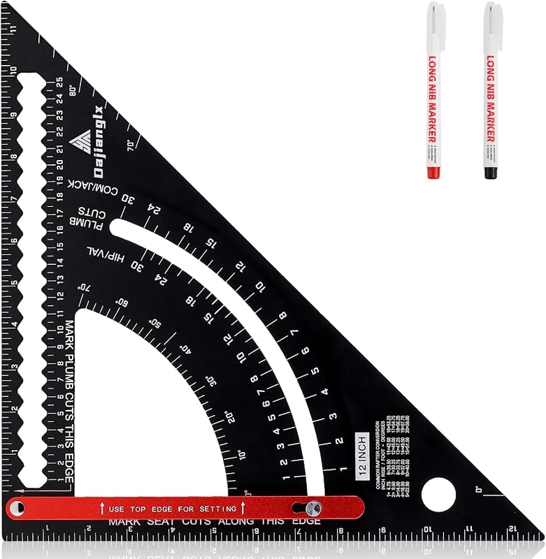 Escuadra de carpintero de aluminio de 12 pulgadas, escuadra de marco de viga ajustable para carpintería, herramienta de diseño de regla triangular grande con ángulo de medición, escuadra de carpintería multifuncional, regalo para carpinteros