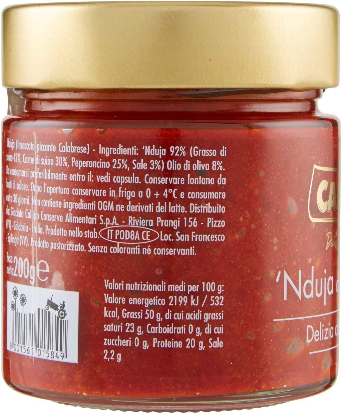 Callipo Nduja di Spilinga, Delizia da spalmare Nduja de Spilinga, délicieuse pâte à tartiner 6 x 200 g + Italian Gourmet Polpa 400 g