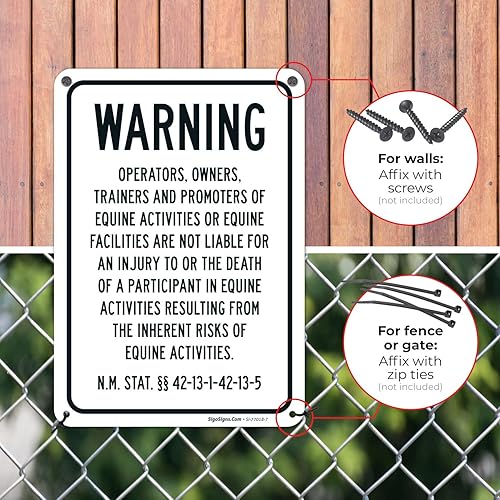 Miniatura 8 de Warning Under New Mexico Law Equine Activity Sponsor Or Professional Sign, 12x18 Inches, 55 mil thick HDPS (high density polystyrene), Made in USA