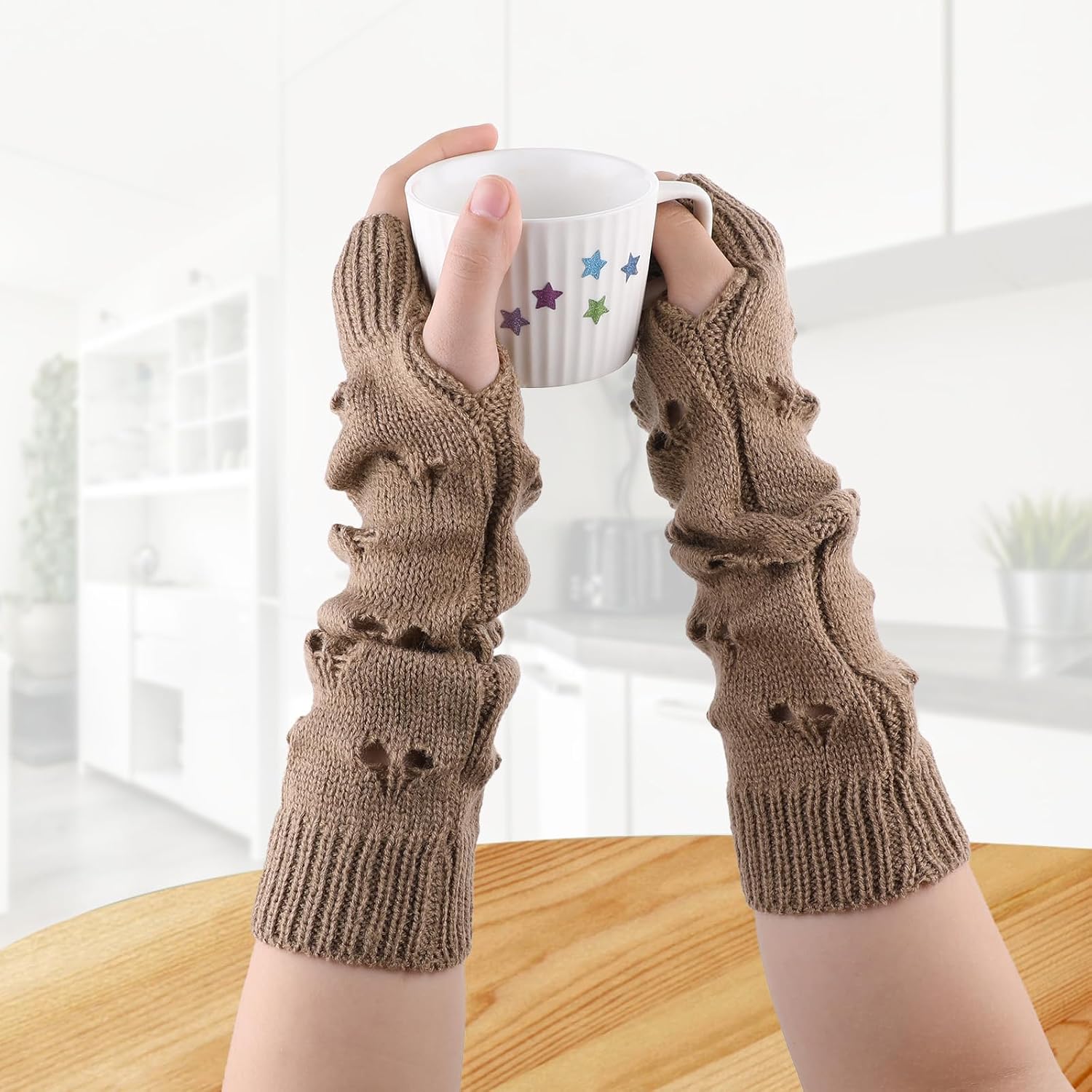 Bewudy Grunge Gloves - Khaki Arm Gloves, Crochet Fairy Grunge Clothes for Women