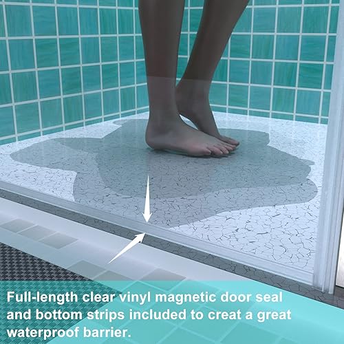 Miniatura 4 de ExBrite Puerta de ducha giratoria sin marco de 34-355 pulgadas de ancho x 72 pulgadas de alto 14 de pulgada Puertas de ducha con pivote de cristal