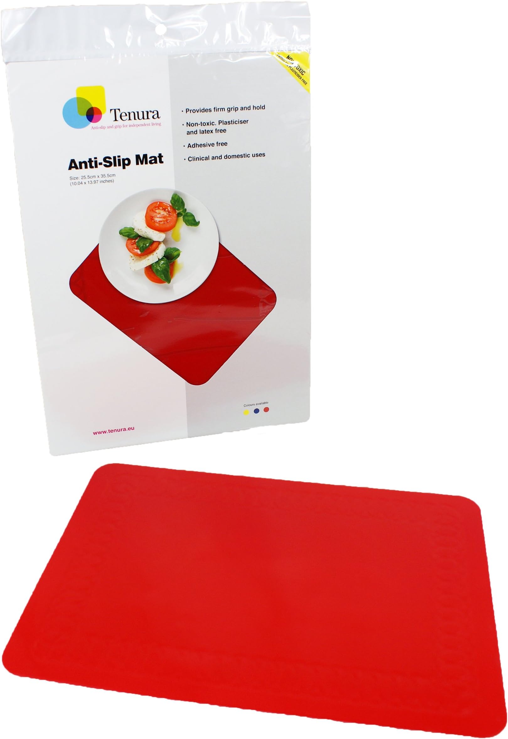 Tenura Silicone Rubber Non Slip Rectangle Tablemat 35cm Length x 25cm Width Red