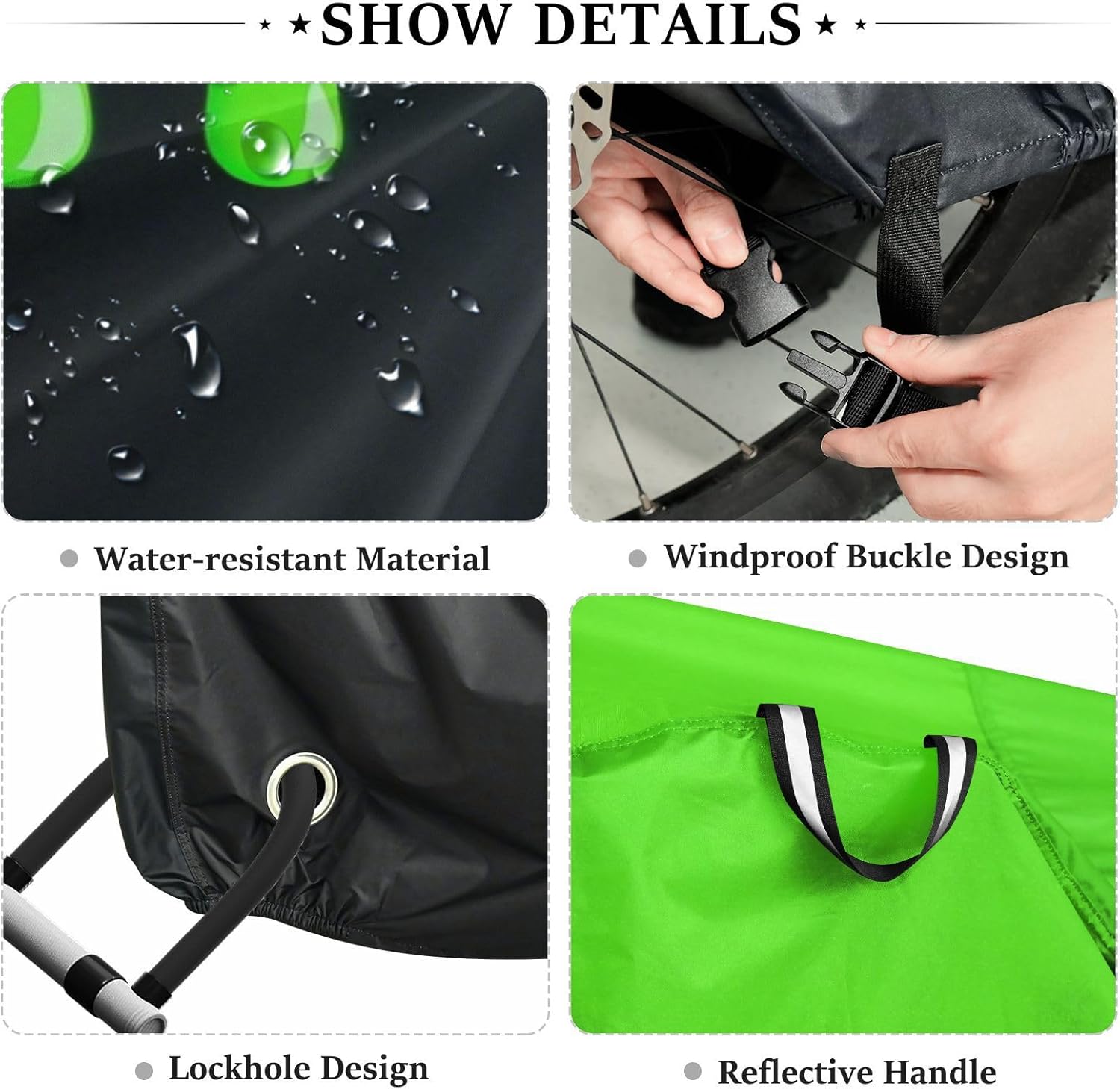 Green Drip Design on Black Bike Cover Uv Resistant Exercise Bike Cover Bikes Storage