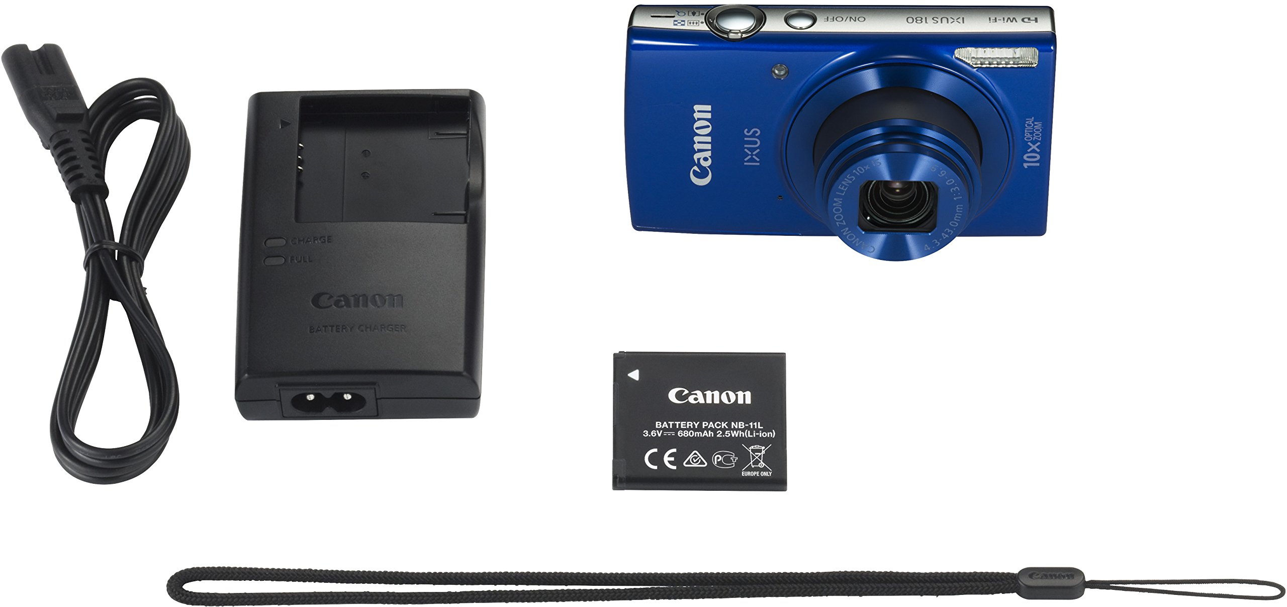 Canon IXUS 180 - Cámara digital compacta de 20 Mp (pantalla de 2,7”, zoom óptico de 10x, NFC, WiFi), color azul
