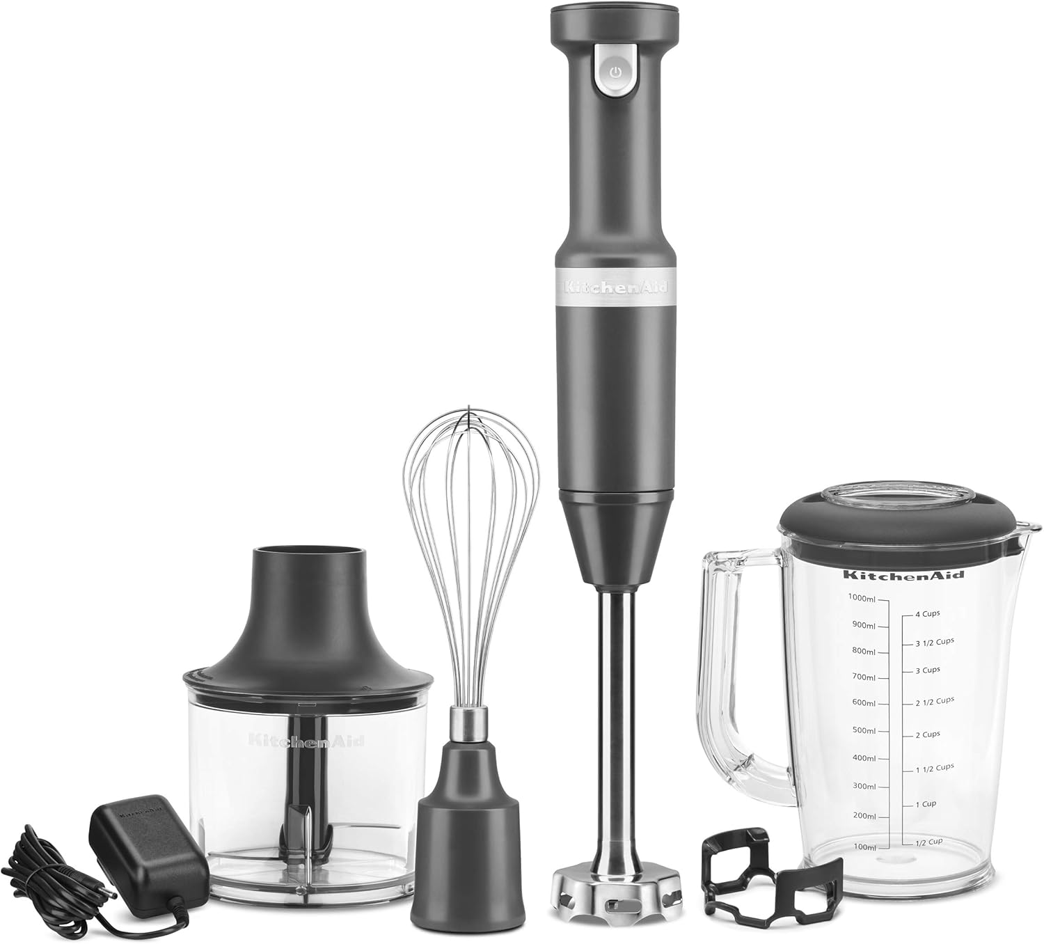 KitchenAid KHBBV83DG Cordless Variable Speed Hand Blender with Chopper and Whisk Attachment, Matte Charcoal Gray: Home & Kitchen