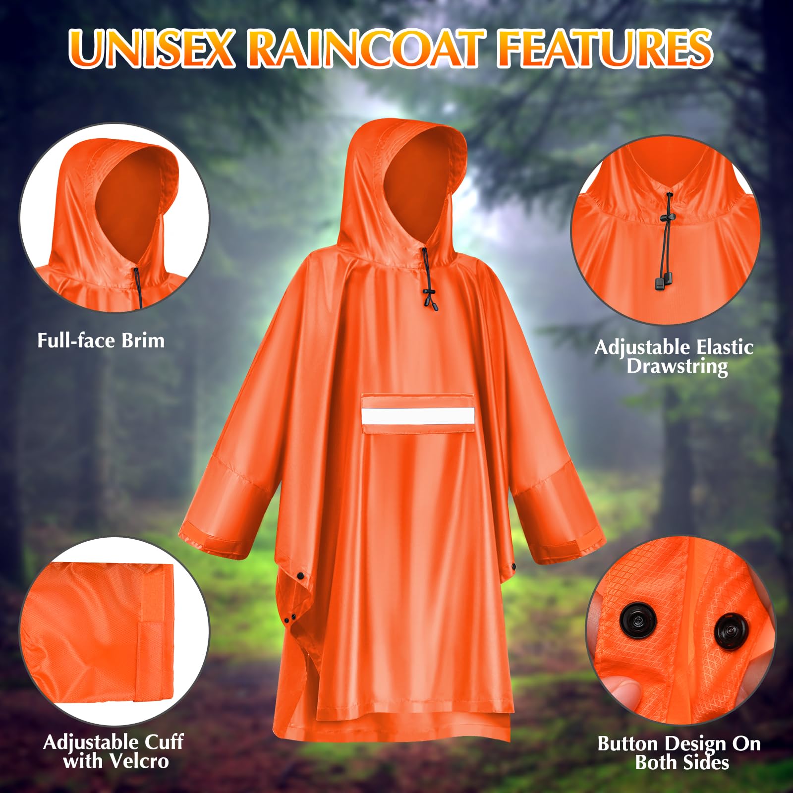 Veste de pluie imperméable pour femme, unisexe, légère, imperméable multi-usage pour l'extérieur, le camping, la randonnée et la pêche, orange, Taille Unique