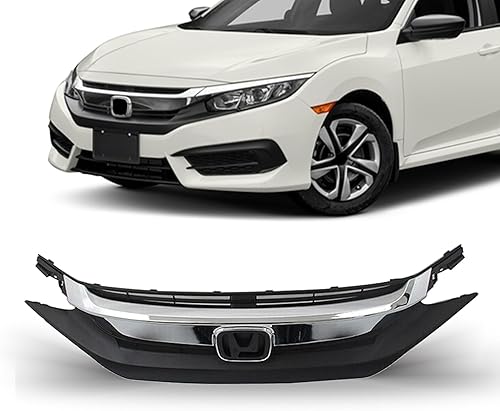Parachoques delantero parrilla superior negro W/cromo para 2016 2017 2018 2019 Honda Civic HO1212117