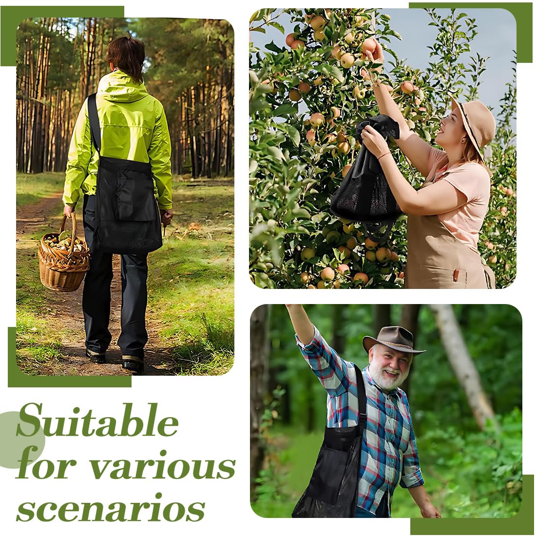 Borsa per la Caccia Ai Funghi,Borsa per la Raccolta della Frutta, Per La Raccolta Della Frutta Borsa Per La Raccolta Con Custodia In Rete Di Grande Capacità Tracolla Regolabile