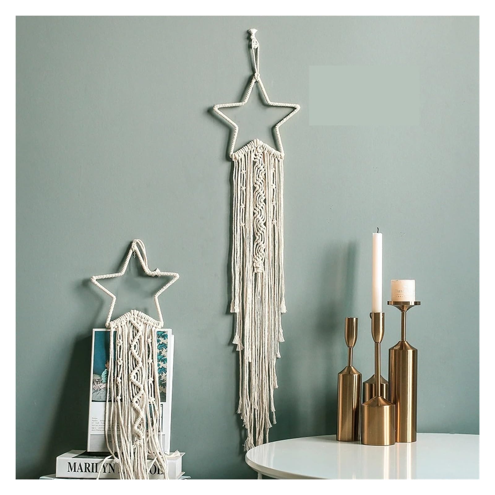 Dream Catcher Dream Catcher Macrame Wall Hanging Home Tapestry Heart Decor Girls Ornament Decoration(Beige Star)