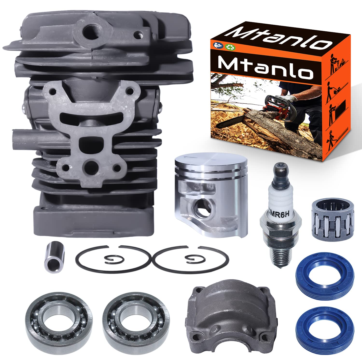 Kit de pistón de cilindro para motosierra Stihl MS181 MS171 MS171C MS181C MS211 MS180 MS250 1139 020 1201, cilindro de 38 mm con cubierta de cilindro MS181, sello de aceite, bujía, rodamientos