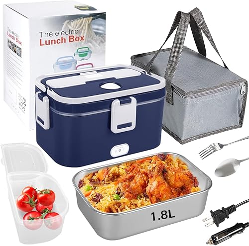 Miniatura 2 de Fiambrera eléctrica de 1.5 L y 1.8 L, calentador de alimentos de 80 W para adultos, calentador de almuerzo portátil 3 en 1, lonchera térmica