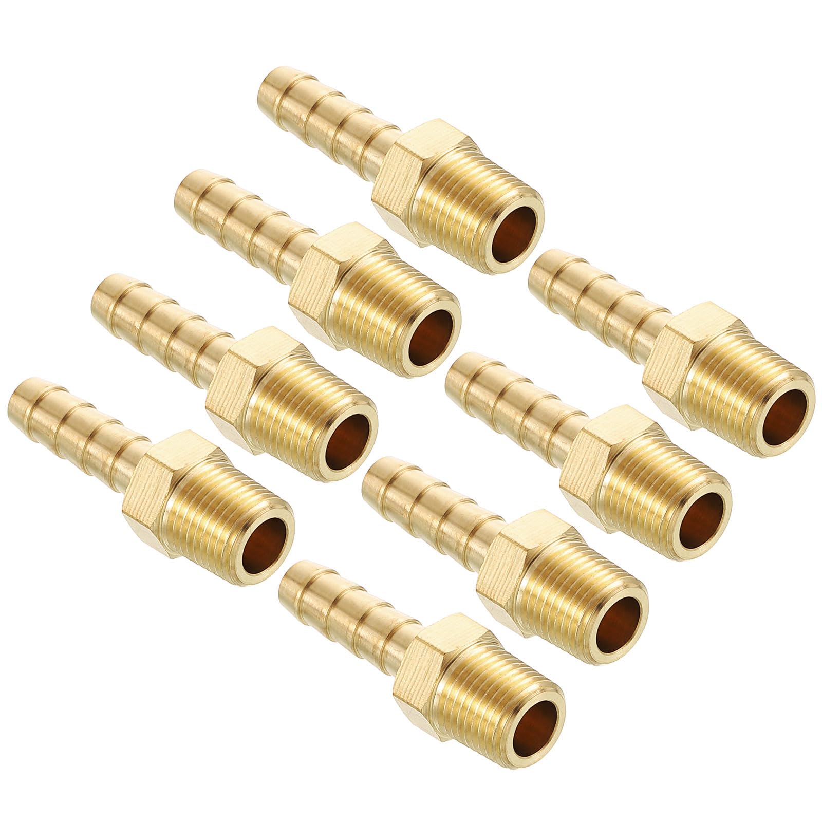 Kozelo Pack of 8 Brass Hose Barb Fittings Adapter Connector 1/4"(7mm) Hose Barb to 1/8"(3.2mm) NPT Male Fittings for Home Machines, Massage Bathtubs, and Irrigation Systems