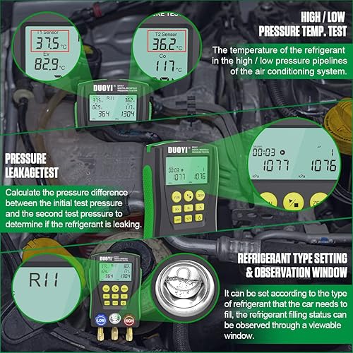 Miniatura 4 de Juego de manómetros digitales de refrigeración para aire acondicionadorefrigerador calibradores digitales HVAC con doble presión y prueba de