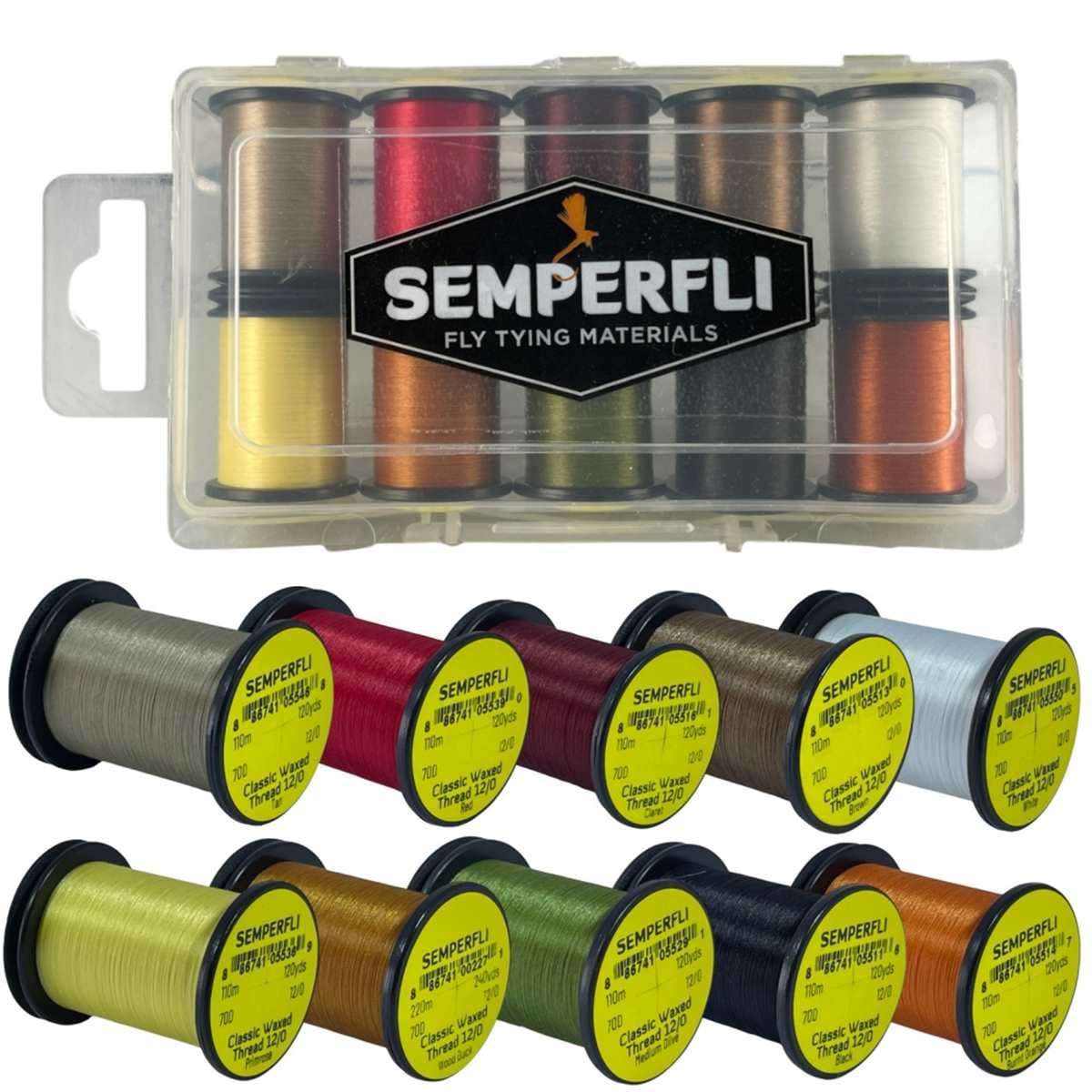 Semperfli Classic Waxed Thread 12/0 110m Naturals Collection, 10 Spools 70 Denier Fly Tying Threads.