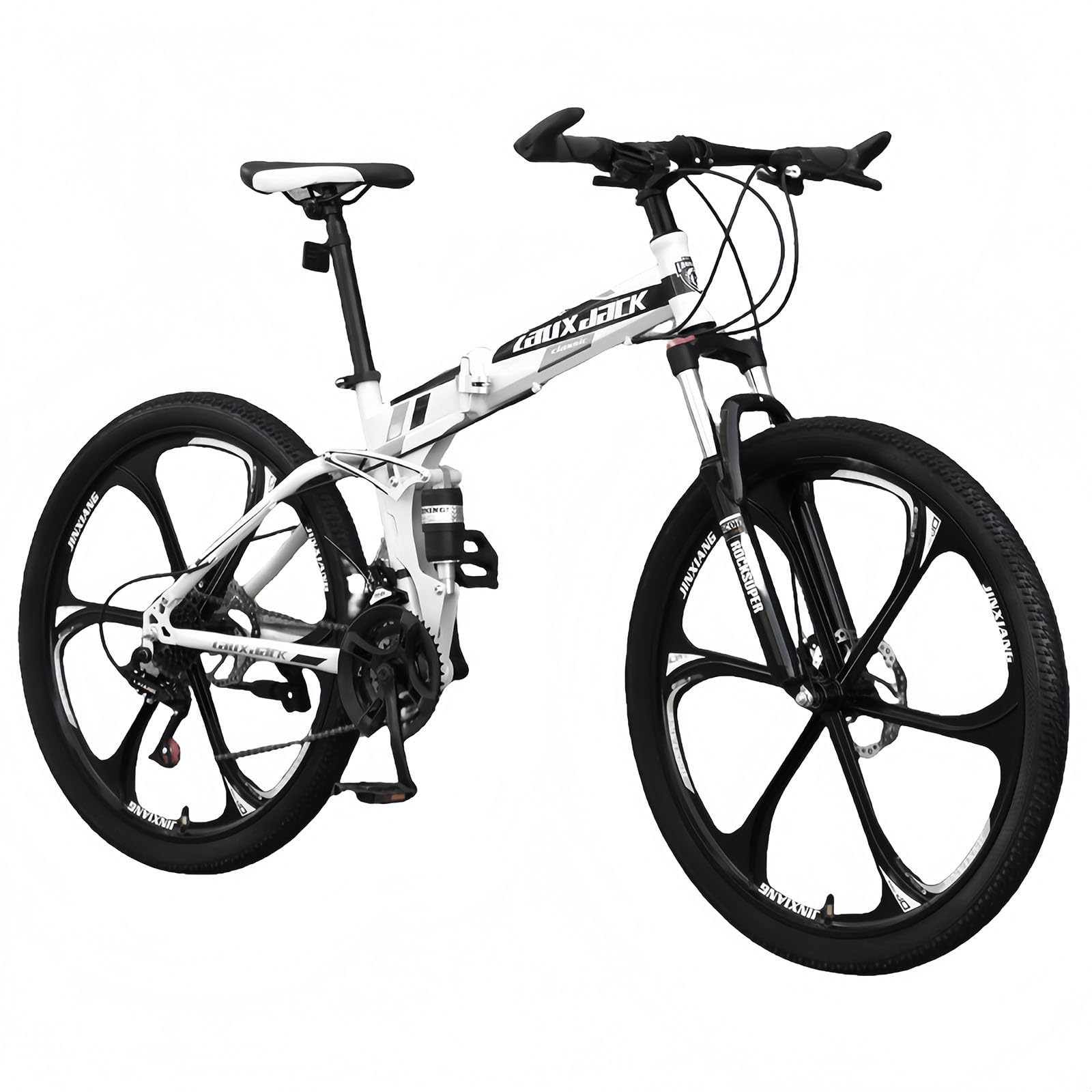 Bicicleta Plegable De 24 Velocidades,Bicicleta Plegable De Montaña, para Adultos MTB, Altura Ajustable,Neumáticos Engrosados ​​Antideslizantes Y Resistentes Al Desgaste White and Black,B