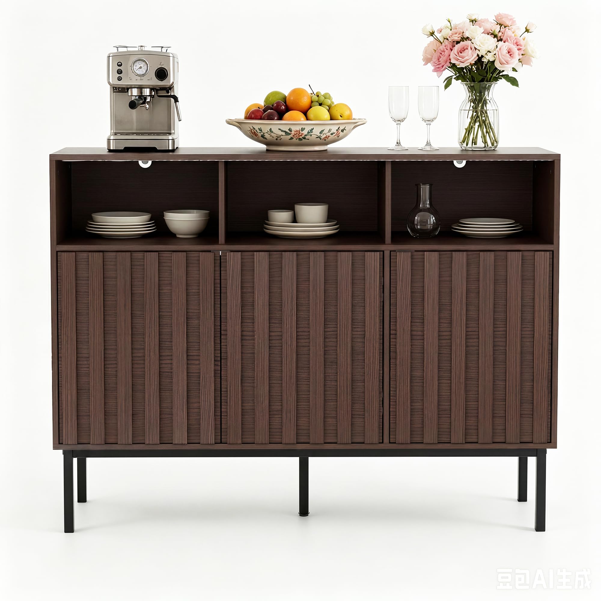 UEV Sideboard mit 3 Türen, 105 x 39 x 80cm, Aufbewahrungsschrank Küchenschrank, Kaffeebar Schrank für Wohnzimmer Schlafzimmer Flur Küche