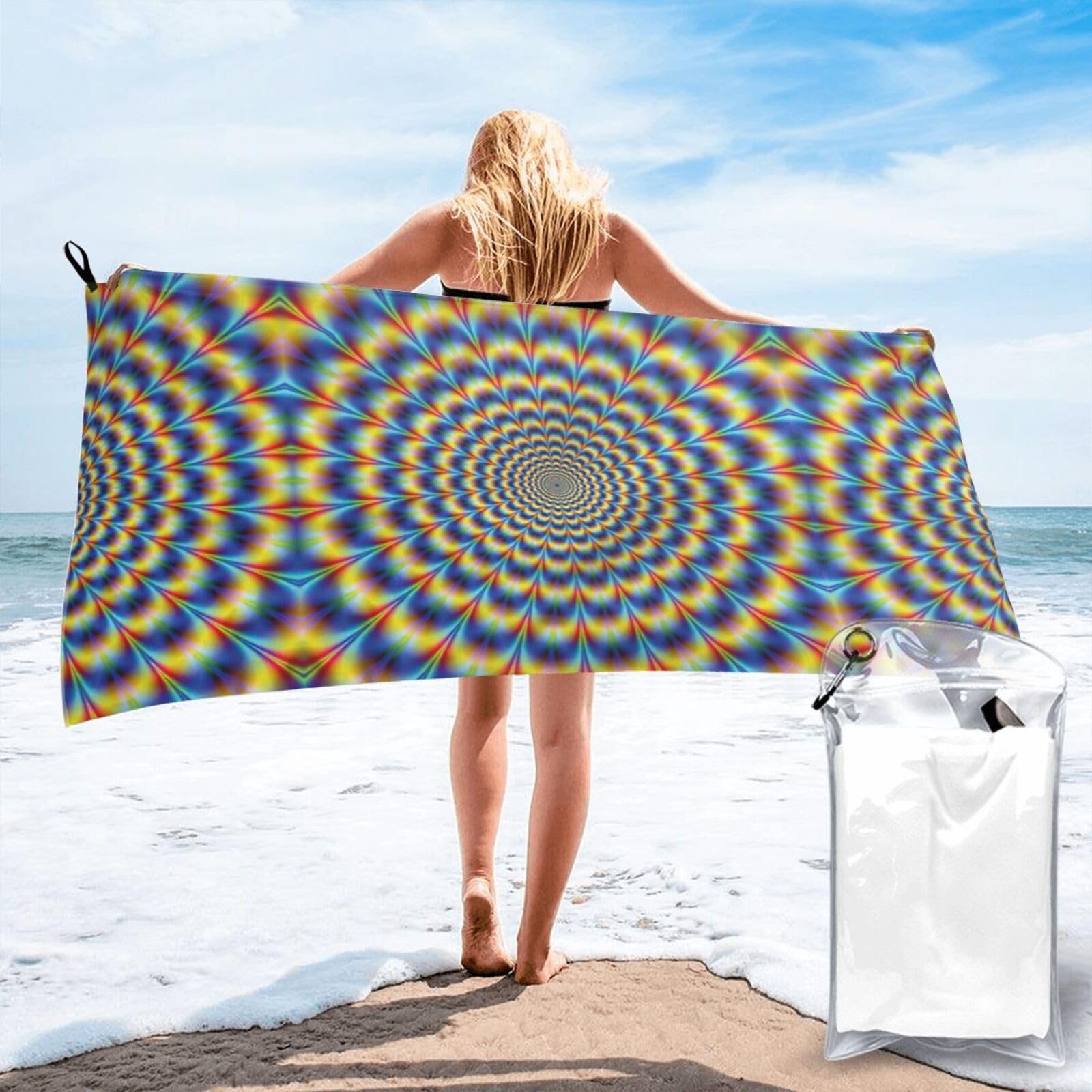 VCzsdff Spiral Optical Illusion Gif Print Quick Dry Towel Compact Beach Shower Wrap For Camping Fitness
