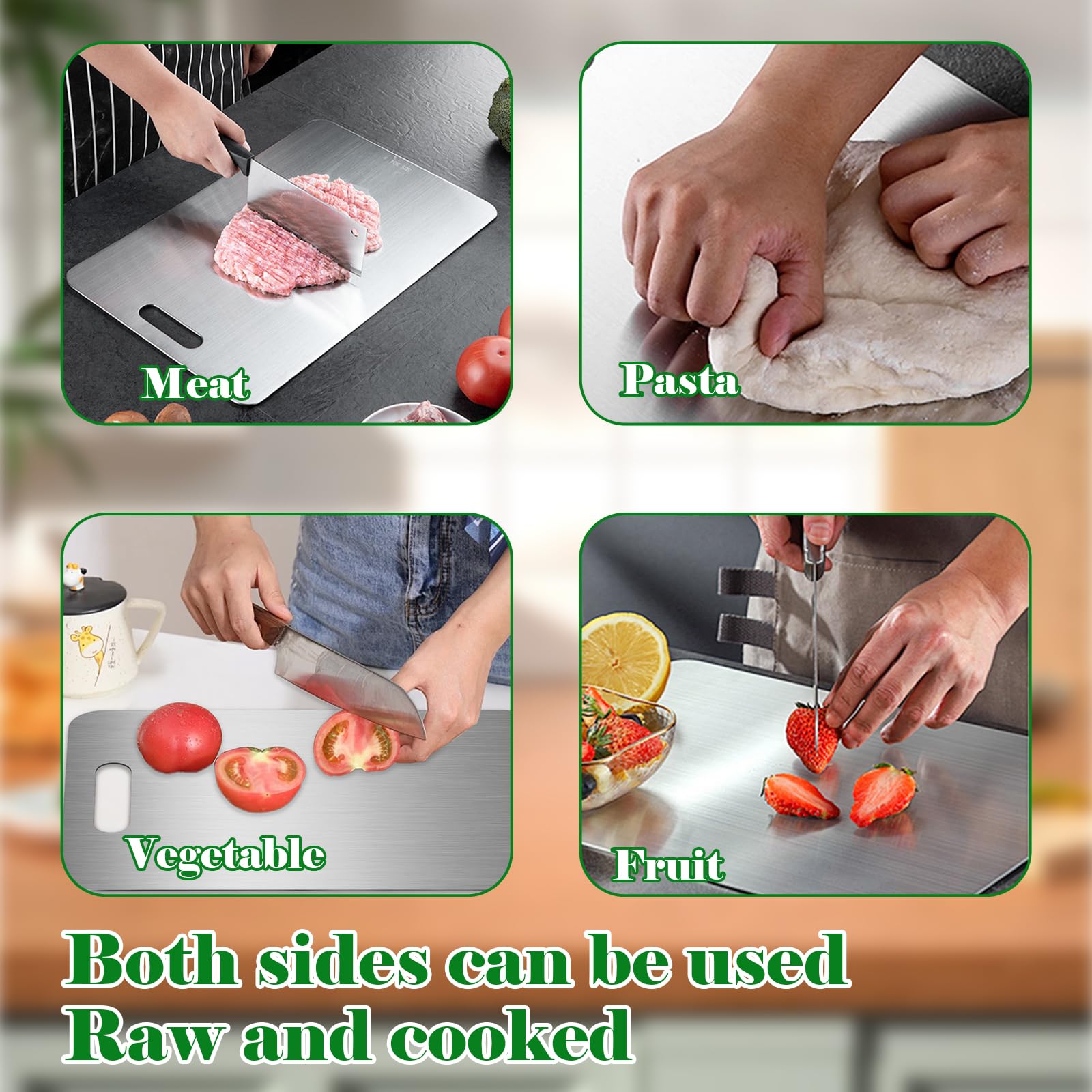 APACALI 4 taglieri in titanio, tagliere in acciaio inox, taglieri per alimenti su entrambi i lati, taglieri per tagliare carne, pane, verdure e frutta