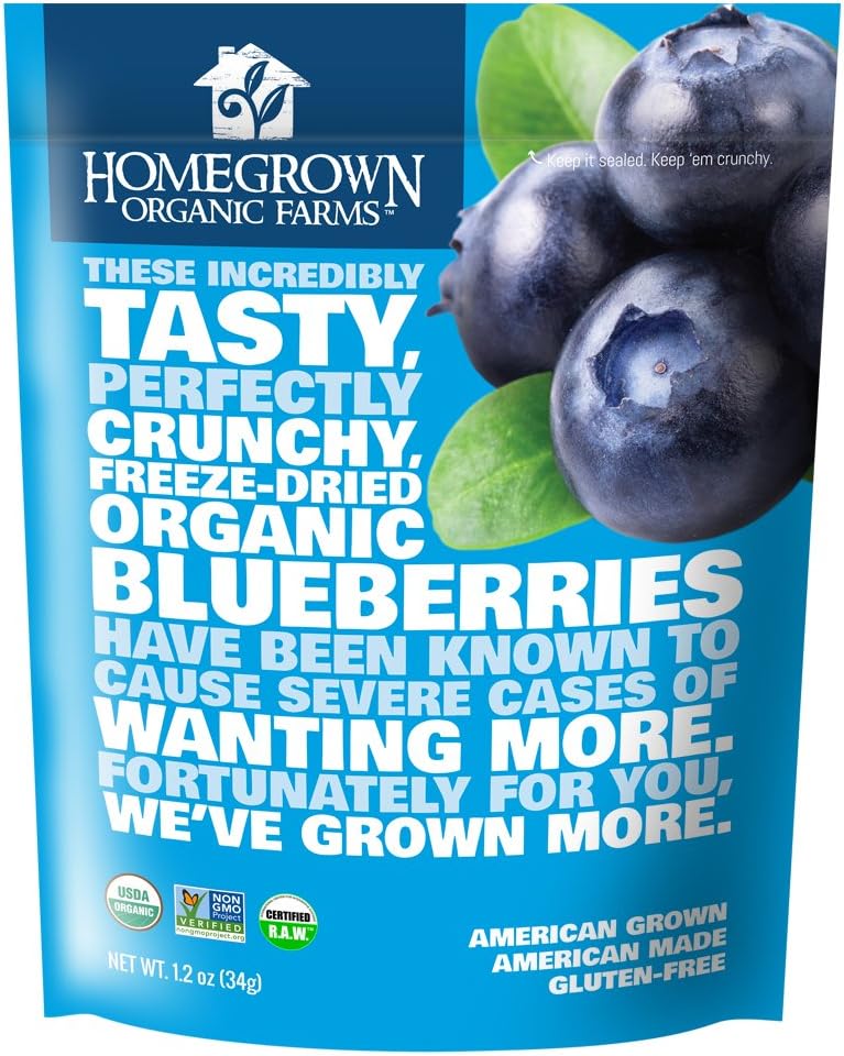 Freeze Dried Blueberry Snack by Homegrown Organic Farms – Organic Non-GMO Freeze-Dried Blueberry Chips – All-Natural Vegan Freeze Dried Fruit 1.2 oz