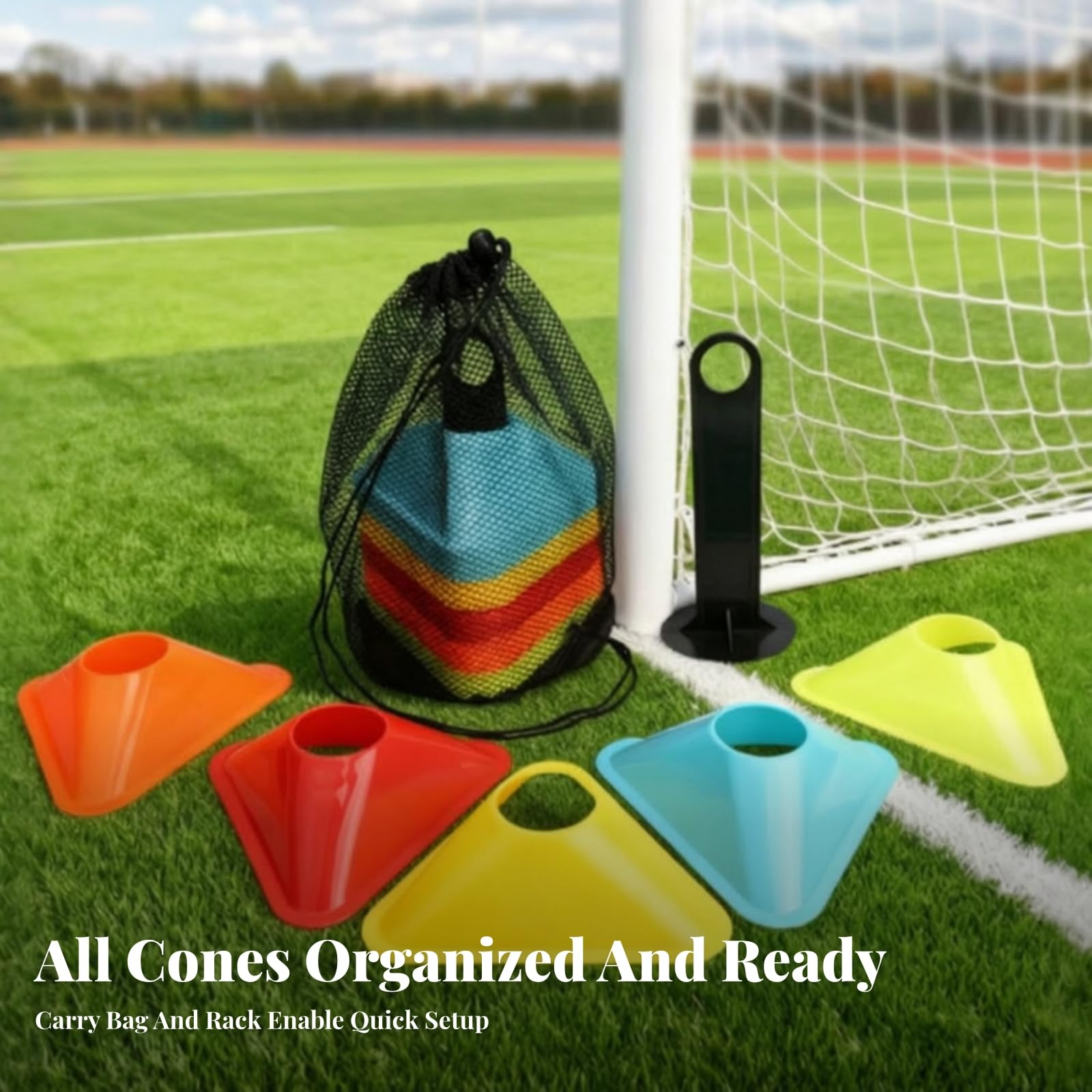 50 Pezzi con Borsa a Rete | Design Impilabile Salvaspazio, Disco di Delimitazione Triangolare, Durevoli, per Campo Sportivo, Palestra, Squadre