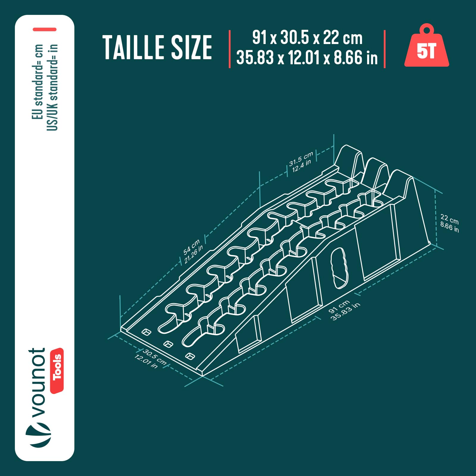 VOUNOT® Set di 2 Rampe per Auto da 5 Tonnellate Rampe di Carico Antiscivolo